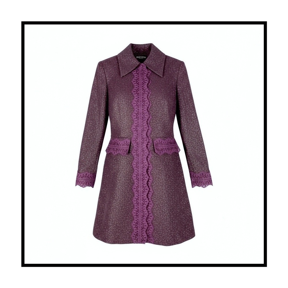 Bisou Bisou Plum Sparkle Tweed Lace Coat Whimsigoth Victorian Dark Academia Sz 2